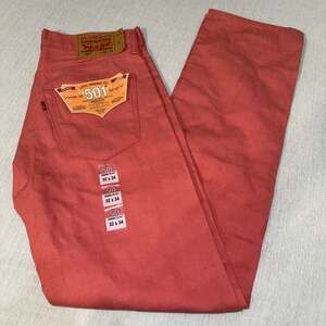 LEVI'S 501 Jeans NWT Button Fly Shrink to Fit Pink Coral Straight Mens 32x34 NWT